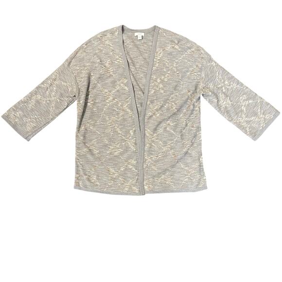 J. Jill purejill Open Front Cardigan Sweater Artisanal Design Women's S Gray Tan - Picture 2 of 11